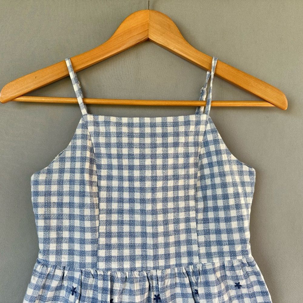 Blue Rain Blue and White Gingham Embroidered Peplum Cami Top - Picture 2 of 7